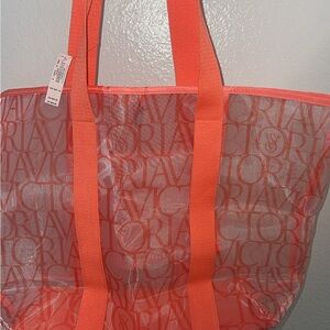 Victoria's Secret Coral Logo Mesh Tote